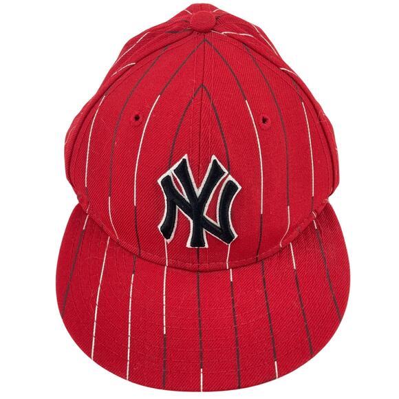 New Era New York Yankees Red Wool Baseball Cap Men's Hat Size 7 1/2 Preowned - Picture 1 of 7